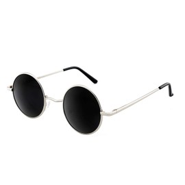 BangLong Sunglasses Unisex Round Polarised Retro Vintage Sunglasses, Mirrored Lenses - Black/Sliver