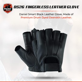 Daniel Smart Deerskin Leather Gloves – Fingerless Motorcycle Gloves with Gel Palm and Wrist Strap (Small) Black