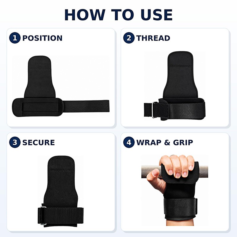 Weight Lifting Straps with 3mm Double-Layer Cowhide Palm Grips, Black