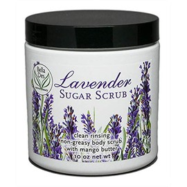 Lavender Exfoliating Sugar Hand and Body Scrub | Non-Greasy with Moisturizing Mango Butter and Lavender Essential Oil | 10 ounces net wt | by Bella Des Natural Beauty