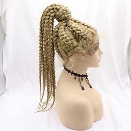 xiweiya Light Blonde Lace Front Wig Dutch Braided Wig 8xTwist High Ponytail Braids 100% Hand Braiding Honey Blonde Lace Front Wig Afro Box Braid Corn Row Wig for women 22inch