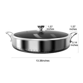 CATHYLIN 316L Stainless Steel 8QT Frying Pan Hex Nonstick Wok with Lid, Two Handle to Hold, PFOA Free, Dishwasher Oven Safe (8QT)