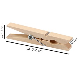VonBueren 24 x Large Wooden Clothes Pegs, 7 cm, Wooden Clothes Pegs, Clips for Advent Calendar or Wooden Pegs for Crafts