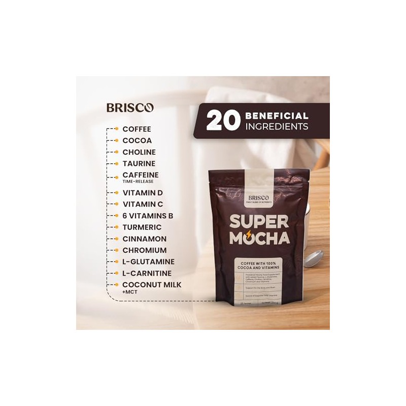 BRISCO Super Mocha: Smart Multivitamin Coffee with 14 Essential Vitamins