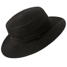 Lanzom Sun Hats for Women Wide Brim Straw Boater Hat Foldable Packable Beach Hat for Summer (Black, Medium)
