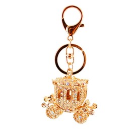 One Pack Cute Rhinestone Creative Cartoon Pumpkin Car Keychain Gold Carriage Charm Bag Accessory