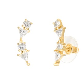 PAVOI 14K Yellow Gold Plated Sterling Silver Post Constellation Ear Climbers | 4 Stone Ear Crawler Earrings for Women