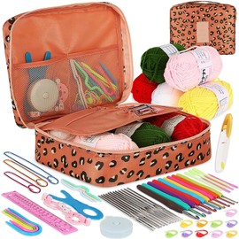 RYANNOVA Crochet Kit for Beginners Adults - Beginner Crochet Kit for Kids - Learn to Crochet Set - Knitting Kit with Crochet Hooks Set, Crochet Yarn and Steel Needles (Orange)