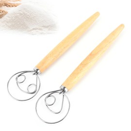 Pack of 2 Professional Dough Whisks, Danish Whisk, Bread Dough Whisk, Egg Beater, Wooden Handle Mixer, Baking Tool with Wooden Handle, for Baking Bread, Pastry, Dessert, Pizza Dough