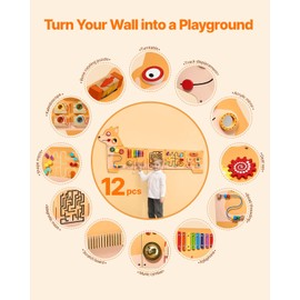 VEVOR Dog Activity Busy Board Wall, 12 Wall Activities Board, Montessori Sensory Wall Panel for Kids 3-12 Years, Sensory Wall Activity Board, Ideal for Toddler Playroom Nursery Classroom