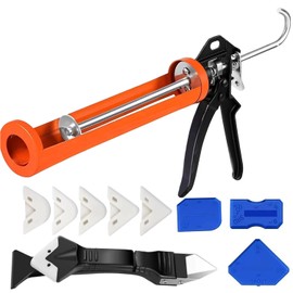 MUMIK Caulk Gun and Caulk Scraper Kit, 10:1 Thrust Ratio, Sealant Finishing Tool Grout Scraper for Caulking/Filling/Sealing