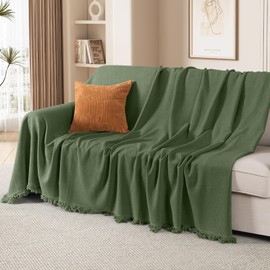 TAOCOCO Couch Cover Blanket Sectional Sofa Covers Thick Durable Couch Covers for 3 Cushion Couch Washable Pet-Friendly Sofa Slipcovers Furniture Protector with Tassels (71''x134'' Forest Green)