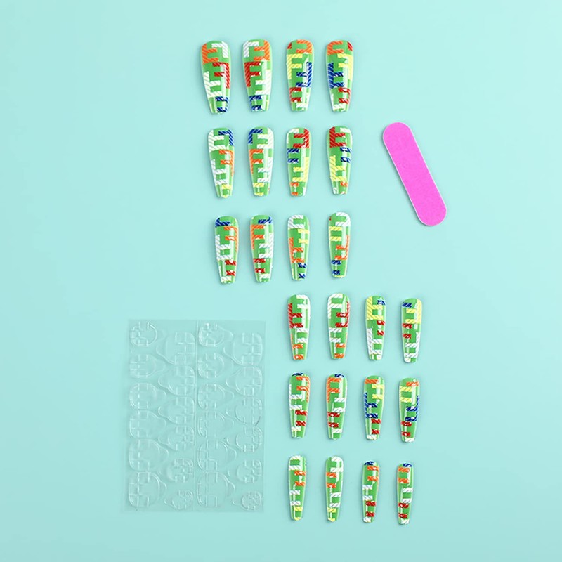 24 Pcs Long Press on Nails Coffin Fake Nails Green