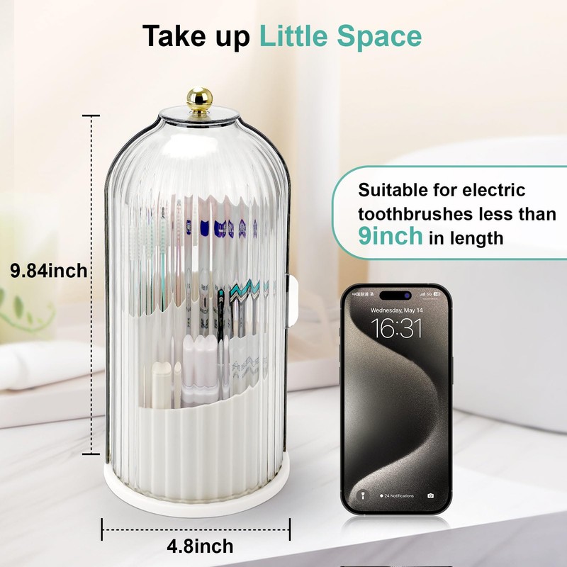 QIYVLOS Toothbrush Holders with Sliding Lid, Rotating 3 Slots Bathroom
