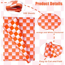 MUNILAIL 100 Sheets Checkered Tissue Paper 14 x 20 Inches Orange and White Gift Wrapping Paper Race Car Art Paper for Birthday Party Decorations Packaging Tissue Paper