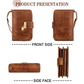 Faneam Leather Wallet for Women RFID Blocking Wallet Women's Small Purse Ladies Bifold Purse Credit Card Wallet with Lanyard, Zip Coin Pocket, 18 Card Slots, Exquisite Box, Vintage Coffee