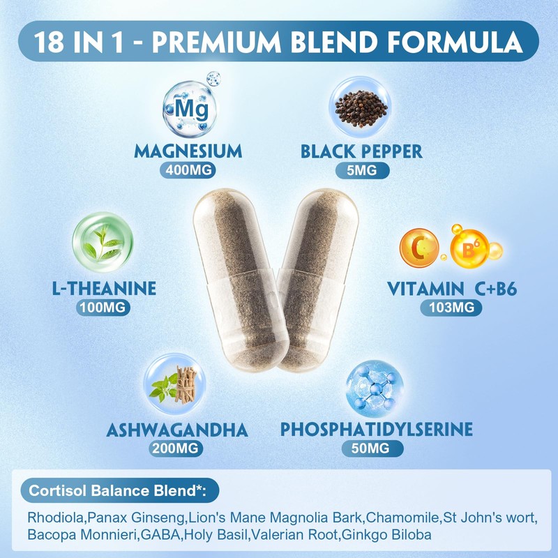NATUREBULK Cortisol Supplements for Women, 18-in-1 - Premium Blend with