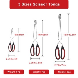 Coitak 3 Pack Scissor Tongs Cooking Stainless Steel Food Tongs Barbecue Grilling Tongs for Flipping Food Tool, 9/11/13 Inch