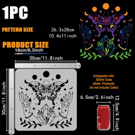 FINGERINSPIRE Moon Phases Painting Template with Brush 11.8x11.8inch Mystical Hands Butterflies Painting Template Stars Crystals Painting Stencils Reusable DIY Art Craft Stencil for Wood Floor Wall