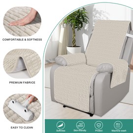 Foxdecor Recliner Chair Covers, Recliner Cover Non-Slip Chair Covers, Washable Recliner Couch Cover Furniture Protector, Cover for Recliner Chair with Elastic Straps. (Cream, 23" W)