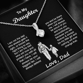 AIETUE To My Daughter Necklace, Silver Trendy Necklace Dainty CZ Pendant Love Daughter Necklaces From Dad Perfect Graduation Christmas Thanksgiving Birthday Jewelry Meaningful Gift (Silver)