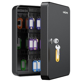 Uniclife 100 Position Key Cabinet with Key Lock Wall Mounted Black Security Storage Box Steel Key Organizer with Colorful Key Tag Labels Stickers and Hooks