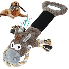 IOKHEIRA Dog Squeaky Toy for Large Dog, Interactive Tug of War Dog Plush Toys with Cotton Material & Crinkle Paper Tough Durable Dog Toys for Puppy Breed (Gray, Donkey)