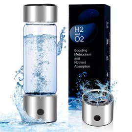 Hydrogen Water Bottle, Portable Rechargeable Hydrogen Water Bottle Generator, 3 Min Quick Electrolysis Hydrogen Rich Water Bottle 460ml for Travel Office Exercise Daily Drinking (Silver)