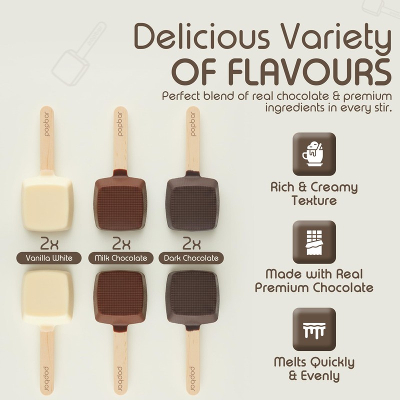 Popbar - Hot Chocolate Sticks - 6 Pack Variety Gift