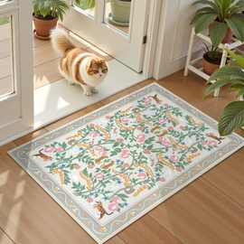 Collive Washable Rugs for Entryway, 2x3 Small Jungle Animal Door Mat Indoor Entrance Non Slip Kitchen Rug for Bathroom, Soft Ultra-Thin Throw Carpet for Bedroom Entry Home Decor, Beige
