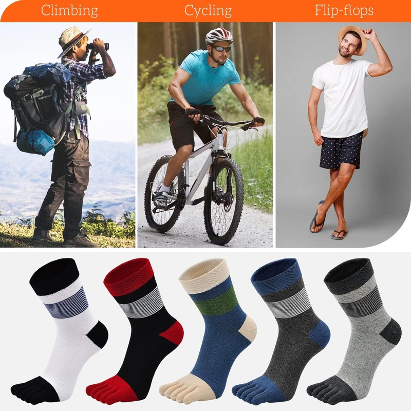 ZAKASA Men’s Toe Socks Cotton Five Finger Crew Socks Athletic