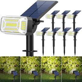 Kipeini 102 LEDs Solar Spot Lights Outdoor, [ 4 Modes/8 Pack] Solar Spotlights Waterproof IP65, Adjustable Light & Panel Landscape Flood Powered Lights for Yard Garden Pathway Wall (Cool White)