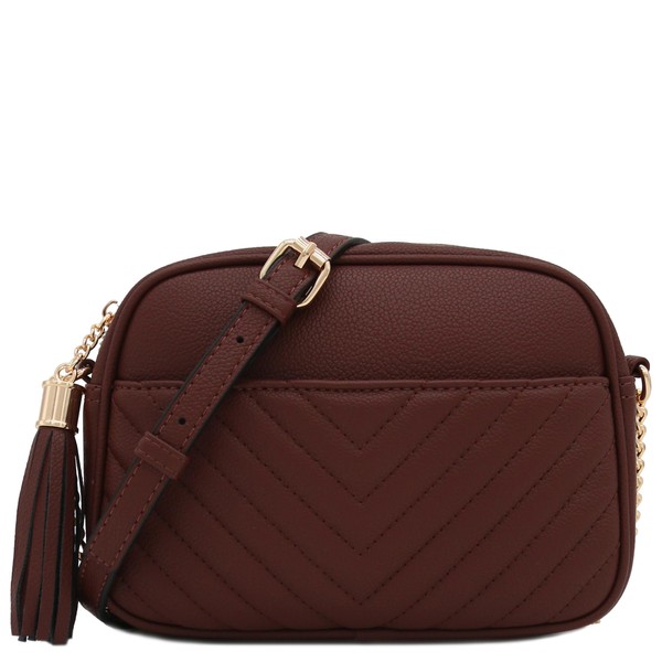 FashionPuzzle Chevron Quilted Crossbody Camera Bag with Chain Strap and
