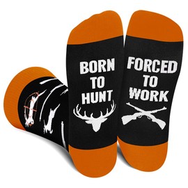 Funny Hunt Socks for Men Women Dad Teenage Boys - BORN TO HUNT FORCED TO WORK Novelty Fun Funky Happy Silly Socks for Hunter - Hunting Equipment Fathers Day Birthday Gifts Christmas Stocking Filler