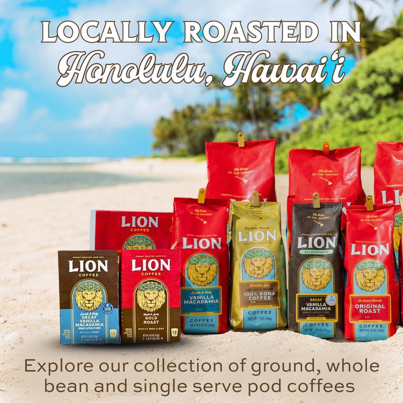 Lion Coffee Vanilla Macadamia Flavored Medium Roast Coffee Pods -