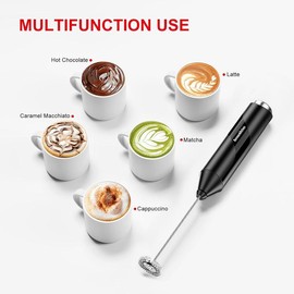 Bonsenkitchen Handheld Milk Frother,Electric Foam Maker with Stainless Steel Whisk,Battery Operated Drink Mixer for Coffee, Lattes,Cappuccinos,Matcha