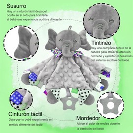 KOMPORY 2 PCS Peluche de Seguridad para Bebe, Manta de Seguridad para bebé, Manta de Apego para Bebé, Manta de Elefante & Conejo con Textura de Felpa súper Suave (Gris+Blanco)