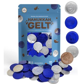 The Dreidel Company Milk Chocolate Coins, Hanukkah Gelt, Blue And Silver Coins, Made with Premium Belgian Chocolate, Nut-Free, Gluten-Free, Non-GMO, Kosher Certified Dairy (100-Pack)