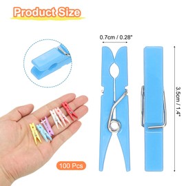 PATIKIL 1.4" Colored Clothes Pins, 100Pcs Mini Colorful Plastic Clothes Clips Strong Grip Photo Clips for Pictures Hanging Clothes Decorative Crafts, Blue