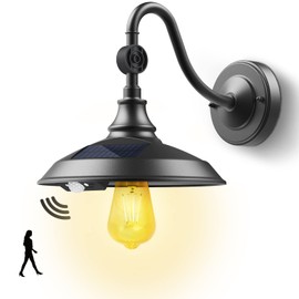 SIEDiNLAR SIEDiNLAR Solar Barn Light Outdoor with 3 Modes, Aluminum Vintage Farmhouse Gooseneck Wall Light Waterproof Motion Sensor for Barn Shed Garage Chicken Coop Porch Black (1 Pack)