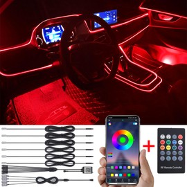 TABEN Car Atmosphere Light Kit, Music Synchronisation Multicoloured RGB 16 Million Colours, 8 Metres, Fibreglass USB Footwell Ambient Lighting Kit, Sound-Active RF Remote Control and Bluetooth App