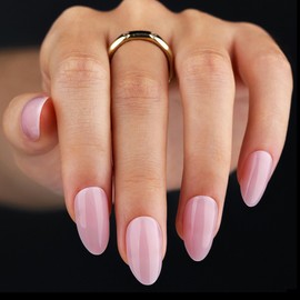 False Nails Short Almond Press on Nails with Glue 30pcs Jelly Baby Pink Stick On Nails Fake Nails Long Lasting Gift for Women Girls (Pink Short Almond, 30pcs)