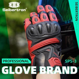 Seibertron SPS-3 Motorcycle Gloves - Full Finger Touchscreen Gloves for Men and Women - Great for BMX, ATV, MTB Riding and Road Cycling - Advanced Knuckle Impact Protection Adult Red XXL