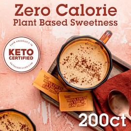 Monk Fruit In The Raw Sweetener Packets, 200 Ct, Keto Certified Monk Fruit Sweetener Packets, Zero Calories, Zero Net Carbs, Non-GMO Project Verified, Vega, Low Glycemic Index