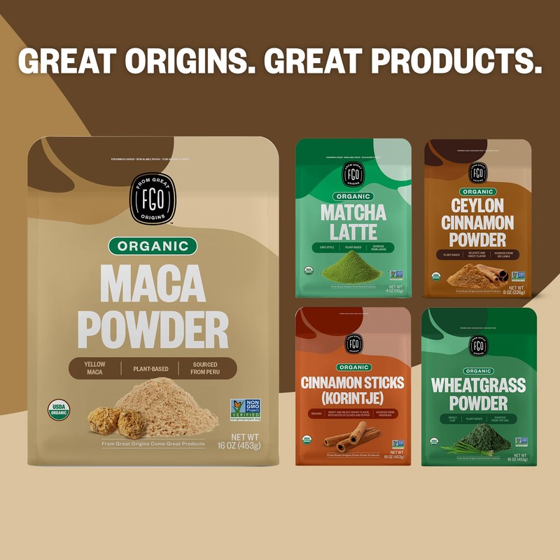 FGO Organic Peruvian Maca Root Powder, 16oz Bulk Resealable Pouch,
