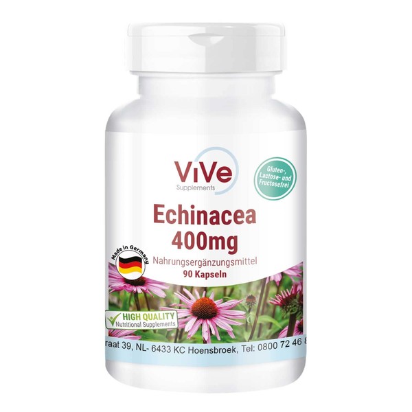 Echinacea 400 mg – 90 Capsules – High Dose and Vegan – Sun Hat | Quality from Germany ViVe Supplements
