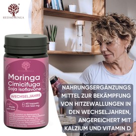 RedMoringa - Wechseljahre Ergänzung gegen Hitzewallungen – Mit Soja-Isoflavonen Cimicifuga und Bio Moringa - 100% Natürliche - Hergestellt in Italien - 180 Kapseln