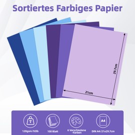 100 Sheets - Blue Series 120 g Coloured Coloured Paper A4 6 Colours Craft Paper Colourful Paper Printer Paper Copy Paper Origami Paper