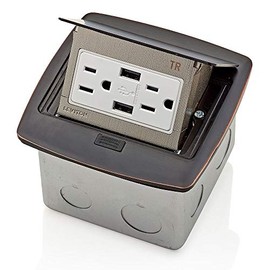 Leviton PFUS1-BZ Pop-Up Floor Box with Dual Type A, 3.6 USB Charger, 15 Amp Outlet, Bronze