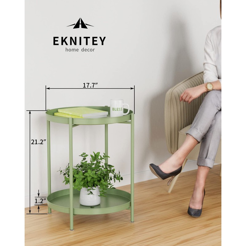EKNITEY 2 Tier End Table - Metal Side Table Waterproof